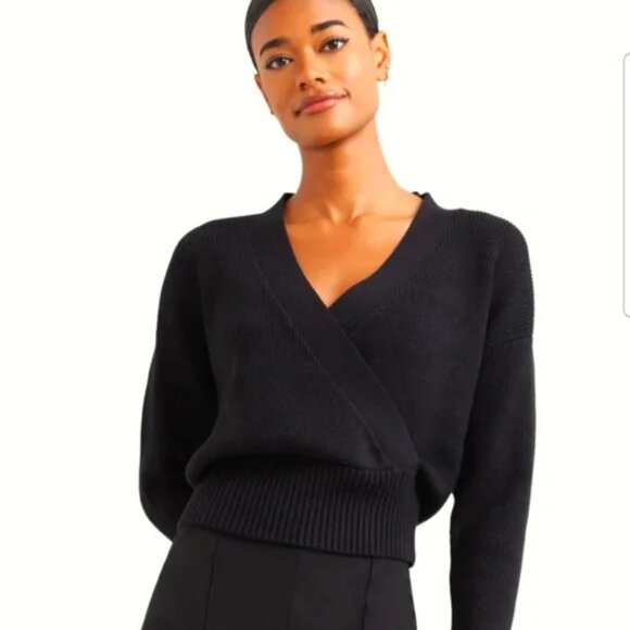 Modern Citizen Marlowe V Neck Cropped Faux Wrap Sweater Black XL NWOT - Picture 1 of 4